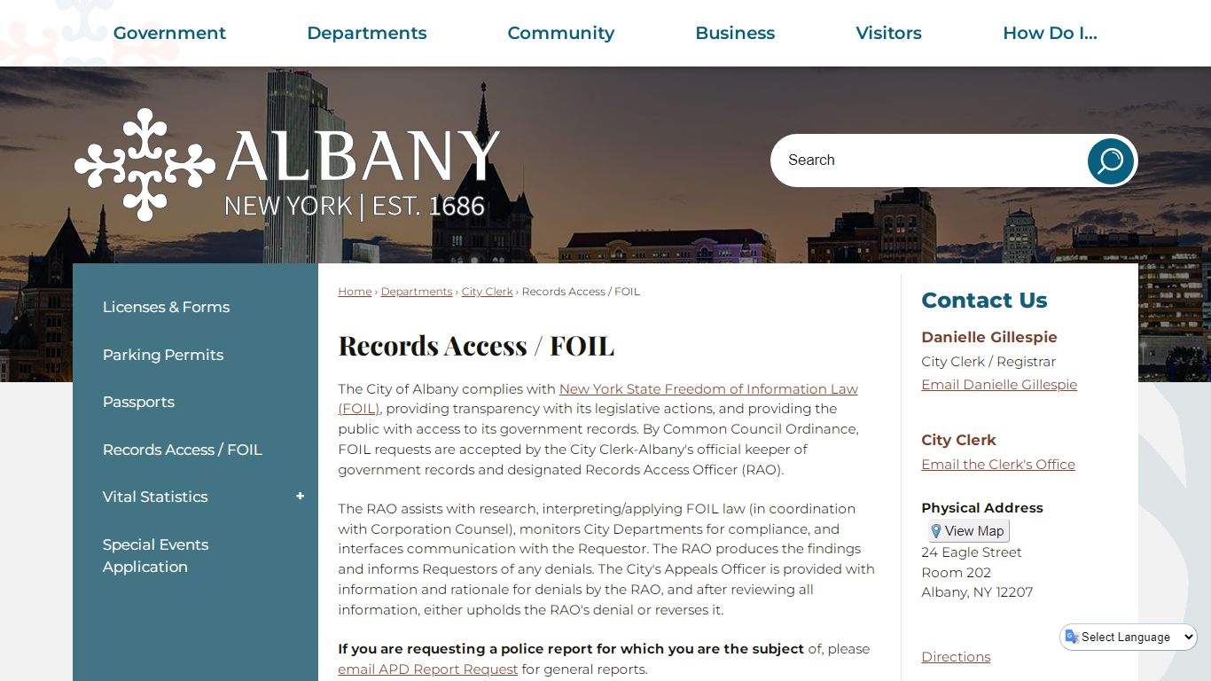 Records Access / FOIL | Albany, NY